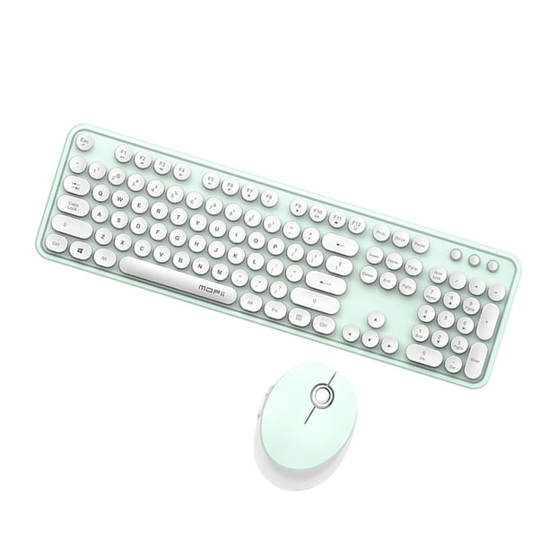 Mini inalámbrico de transmisión retro oda 2.4G con juego para niñas Blanco verde jinwen Ratón Teclado Inalámbrico