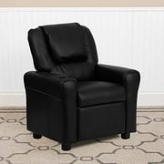 BizChair Black LeatherSoft Kids Recliner with Cup Holder and Headrest