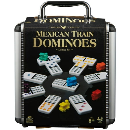 Mexican Train Domino Set With Aluminum Carry Case, for Families and Kids Ages 8 and up