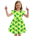 thumbnail image 4 of XAOFW Girl's Dresses St Patrick's Day Flutter Sleeve Crewneck Cartoon Print Elegant Mesh Dress With Smocked Waist Party Night Soft Versatile Sundress, 4 of 4