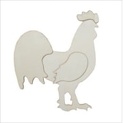 Plaid Unpainted Wood Surface Layered Shape, Rooster, 7"