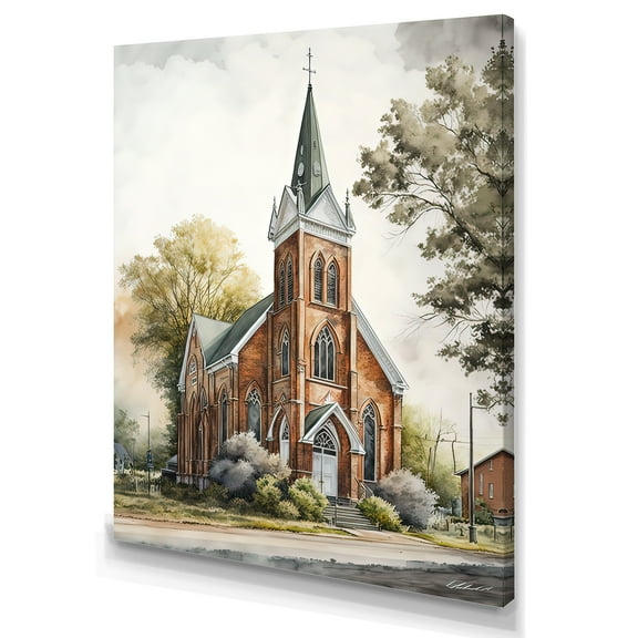 Designart Church In A Small Town II Canvas Wall Art