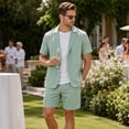 thumbnail image 4 of AZoiNM Men's Short Sleeve Shorts Suit Set Summer Two Button Notch Lapel Loose Fit, 4 of 18