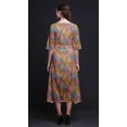 thumbnail image 4 of Bimba Cotton Brown Colorful Feather Printed Short Sleeve Classic MidiÂ&nbsp;DressÂ&nbsp;With Pockets Asymmetrical ShiftÂ&nbsp;Dress-Small, 4 of 5