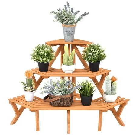 Costway 3 Tier Wood Corner Flower Stand Plant Ladder Pot Holder Costway 3 Tier Wood Corner Flower Stand Plant Ladder Pot Holder Display Rack Shelf