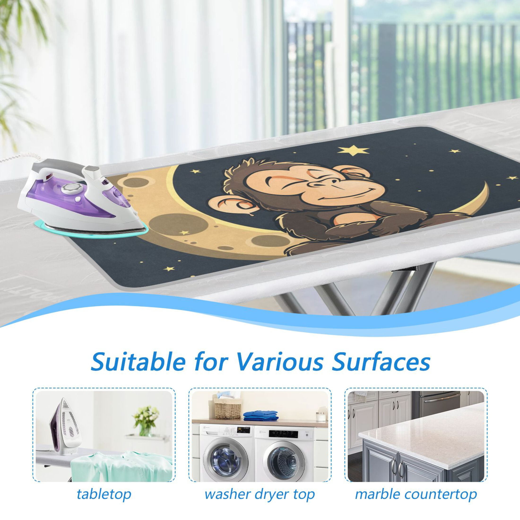 Sitting Monkey Moon Stars Ironing Mat Blanket Portable Travel Ironing Pad Heat Resistant Pad 47.2" x 27.6”