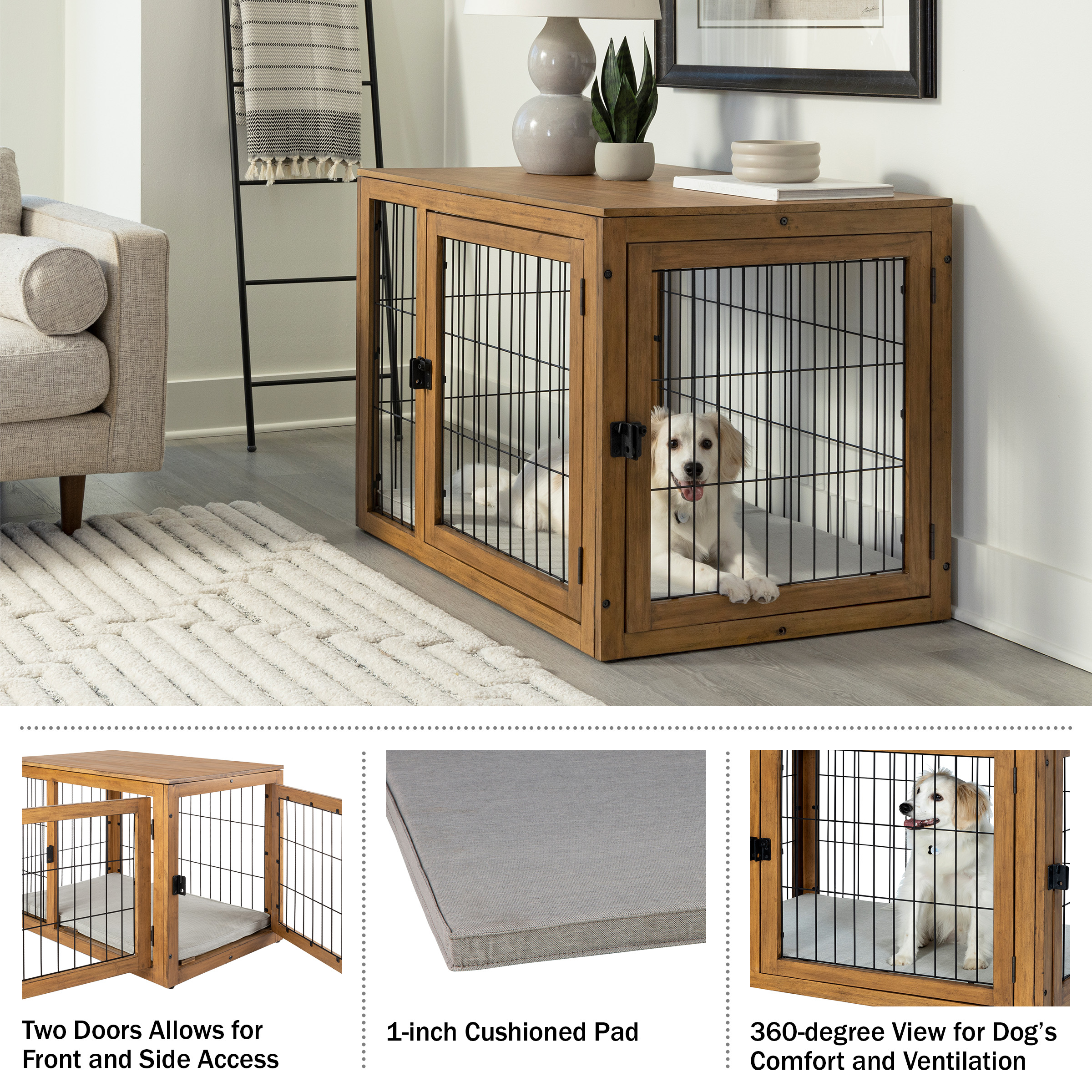 PETMAKER Furniture-Style 2-Door Crate for Dogs with Cushion