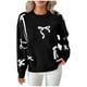 thumbnail image 3 of RKSTN Christmas Sweaters for Women Oversized Crewneck Cute Bow Knit Pullover Sweater Top Womens Casual Solid Embroidered Round Neck Loose Fits Comfy Sweet Style Sweater Fall Spring Outfits, 3 of 9