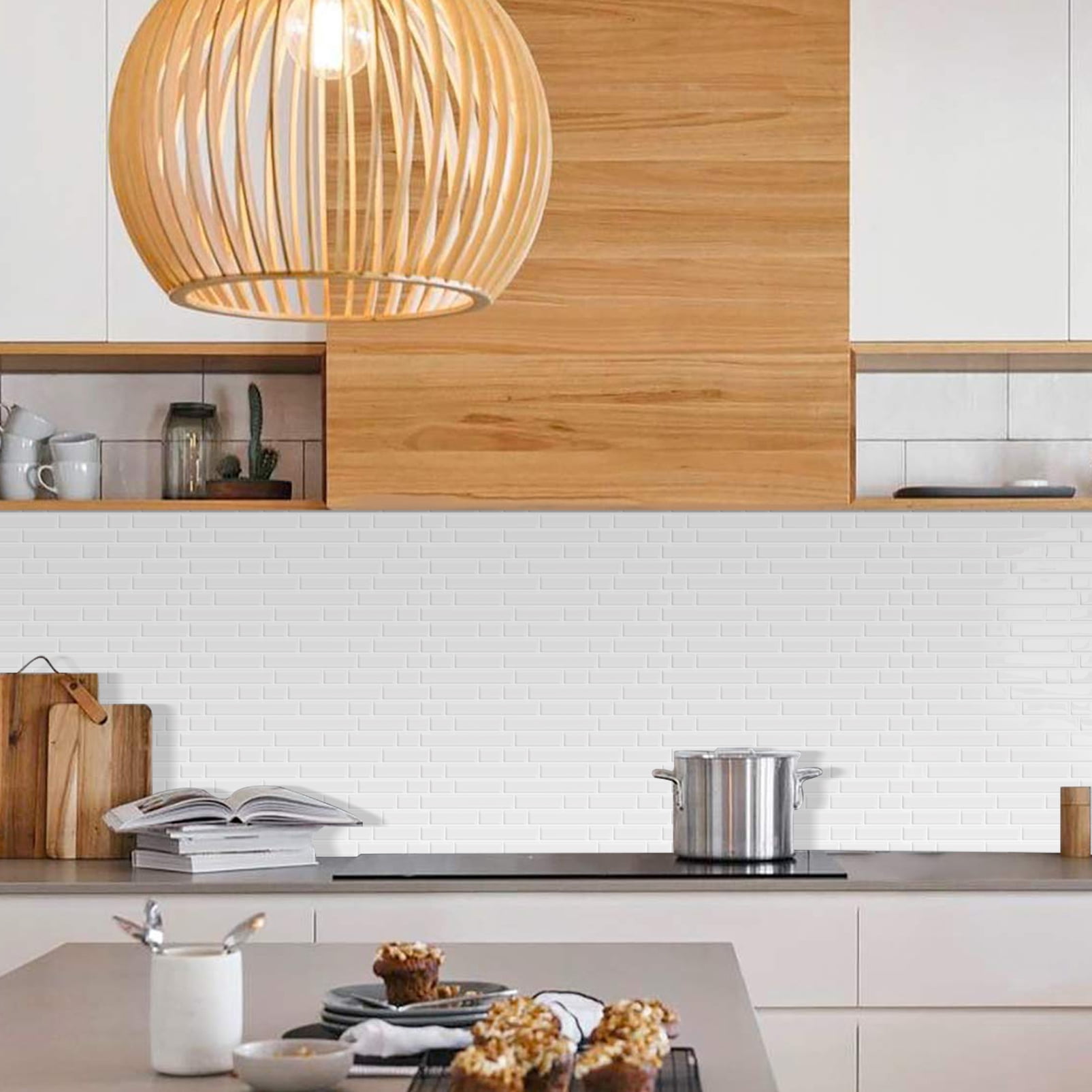 DEWOO Thick Kitchen Peel and Stick Tile Backsplash, Stick on Wall Tiles, 12"x12" Self Adhesive Sticky 3D Wall Marble Tiles Bathroom (10-Sheet，White)