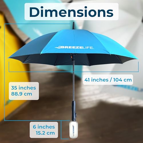 Breeze Life UPF 50+ Sun Umbrella with Built in Fan and Mister System. Perfect Umbrella for Golf, Beach, Festivals, Amusement Parks, Tailgating or anywhere you want to Keep your Cool. (blue)