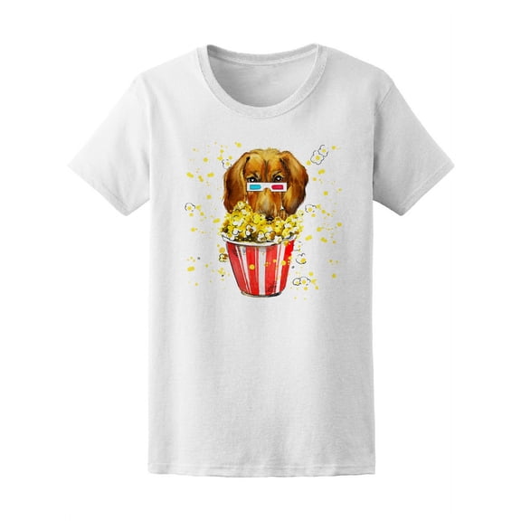 Cute Dog And Popcorn T-Shirt Women -Image by Shutterstock, Female Large