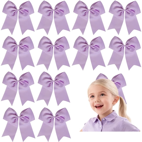 JoyBowie 12pcs 8inch Lavender Satin Hair Bows Elegant Hair Accessories for Girls Suitable for Daily Party Styling