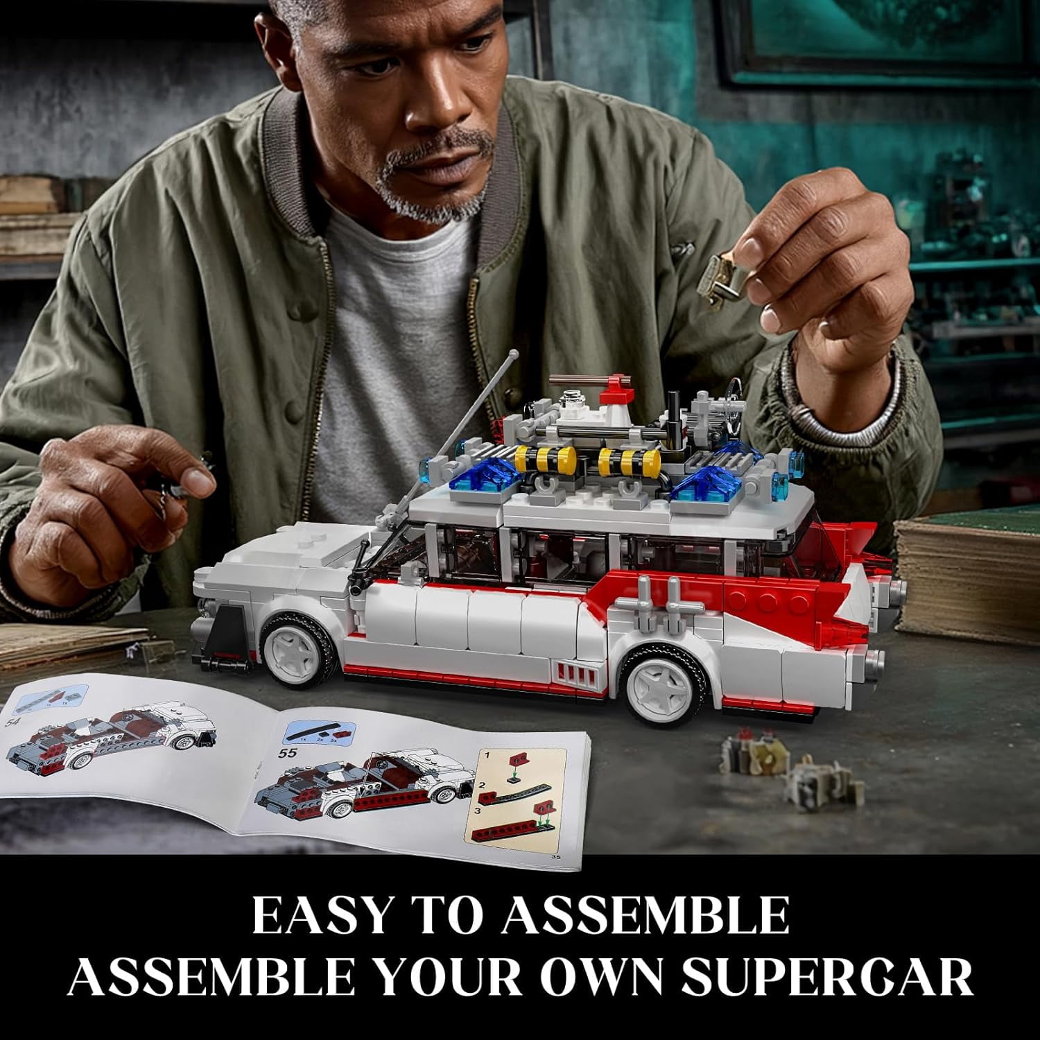 10021 Ghost Car ECTO-1 Building Blocks Kit , Highly Detailed Replica Model for Collectors