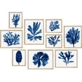 thumbnail image 2 of PixonSign Framed Canvas Print Wall Art Set - Navy Blue Watercolor Ocean Coral Posters - Collage Gallery Set of 9 Ocean Wildlife Abstract Geometric Illustrations Wall Décor for Home - Natural, 2 of 5