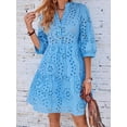 thumbnail image 3 of utcoco Women's 2026 Eyelet Lace Midi Dress V Neck Puff 3/4 Sleeve Button Tiered Sexy A Line Sun Dress, 3 of 6