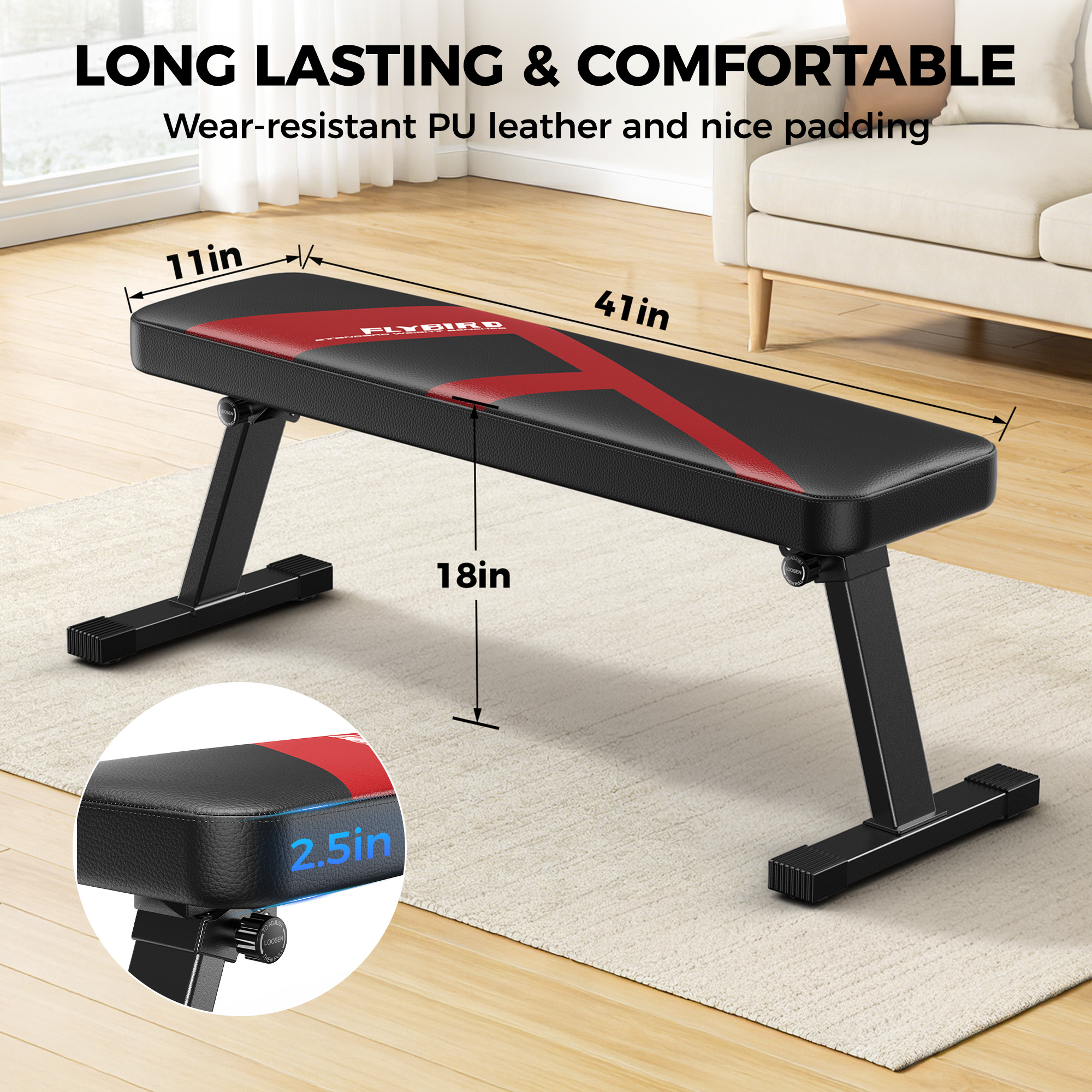 FLYBIRD Folding Flat Weight Bench, 600 lbs photo 3