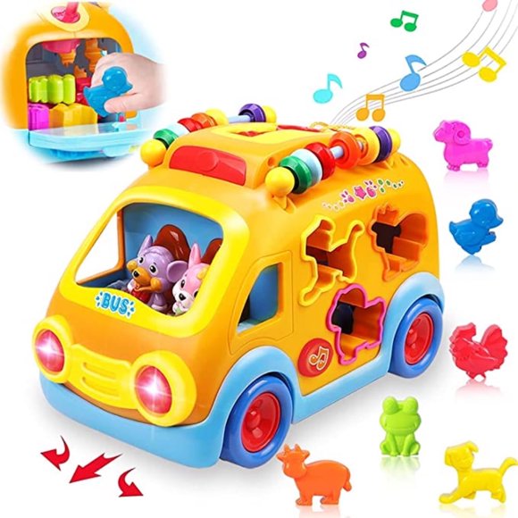 DEBGFS Baby Toys 12-18 Months, Music Bus, Educational Toys for 1 2 3 Year Olds, Animal Sounds, Puzzle/Lightweight Toys for 2-4 Year Olds, Universal Motion Toys