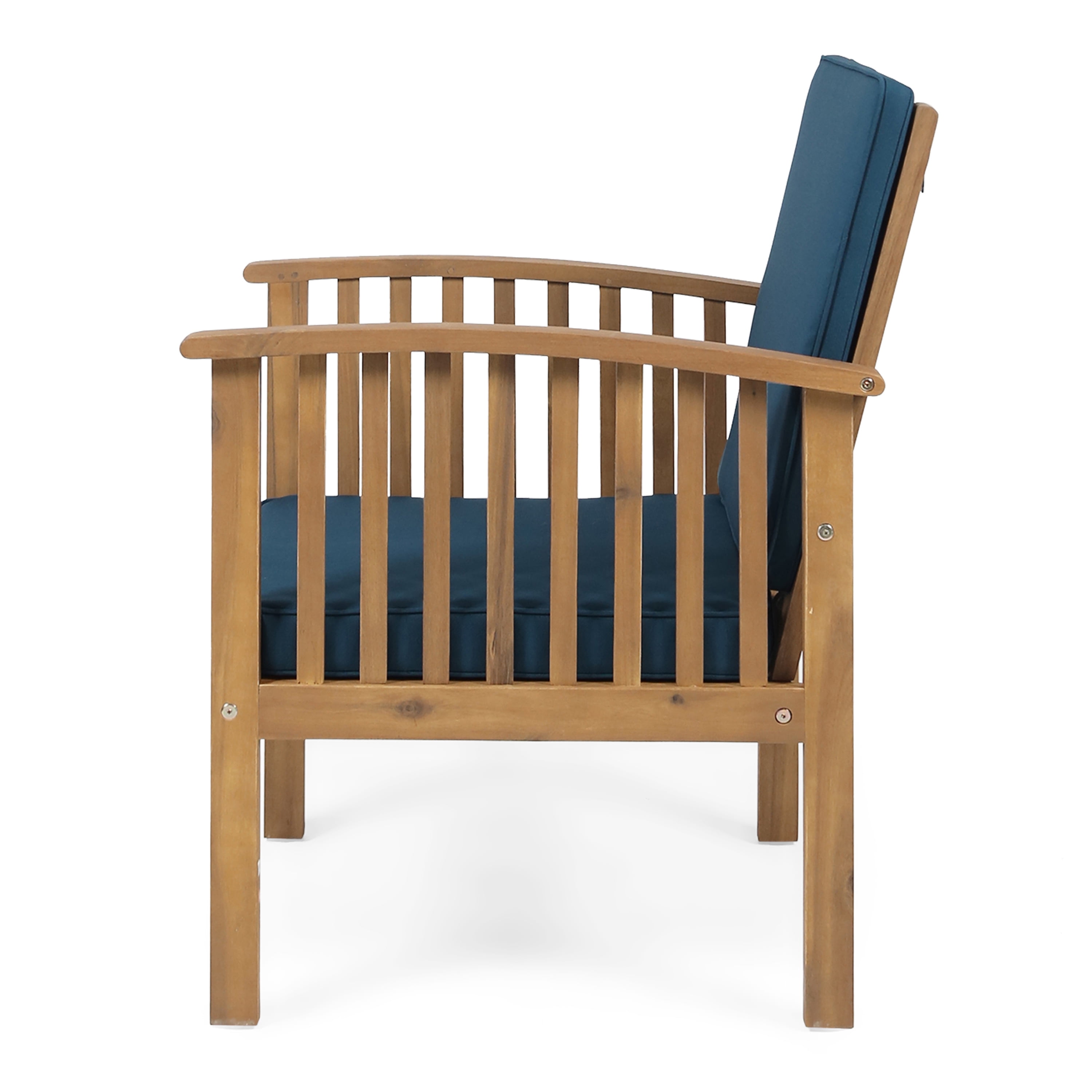Outdoor Single Club Chair Set of 2, Acacia Wood Frame Relax Seats for Patio Garden, Teak and Dark Teal