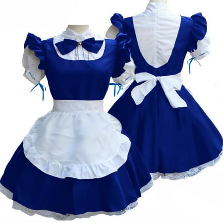 

women Christmas pajamas for family matching outfits son daughter sets soft Blue Lingerie Maid Cosplay Costume Women Headwear Apron Fake Collar Bowknot Dress