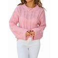 thumbnail image 3 of Womens Sweaters Knit Crew Neck Casual Long Sleeve Fall Tunic Sweater Tops Pink L, 3 of 9