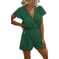 thumbnail image 1 of Women's Rompers-Summer Deep V Neck Wrap Floral Polka Dot Short Sleeve Beach Short Jumpsuit, 1 of 3