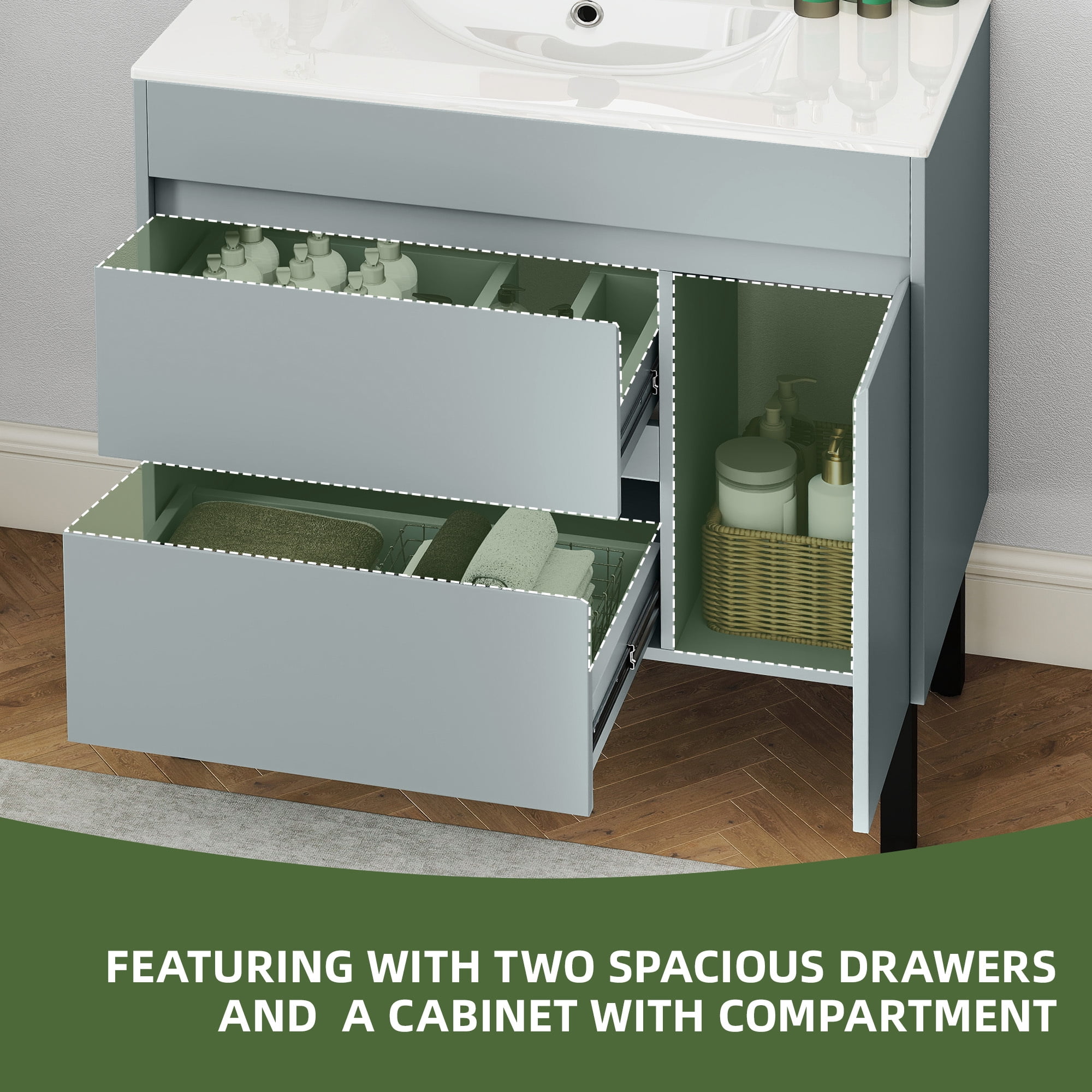 Uforic 36" Modern Free Standing Bathroom Vanity with Undermount Sink, Soft Close Door & Storage Cabinet, Gray