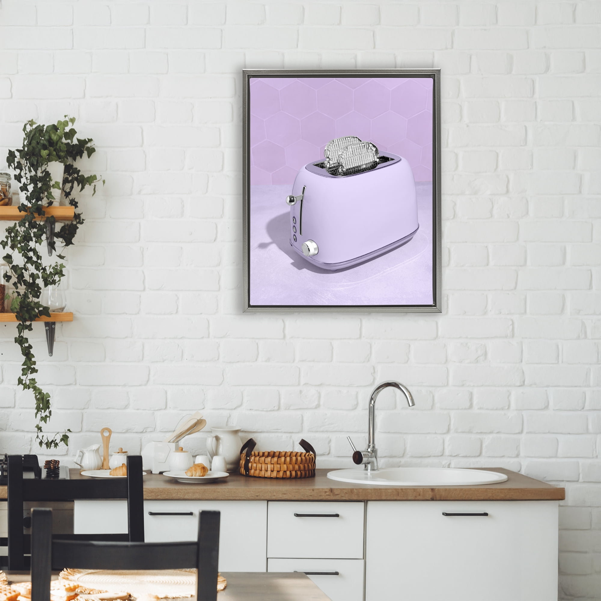 Stupell Industries Disco Toast over Purple Gray Framed Floater Canvas Wall Art, design by LISH Creative