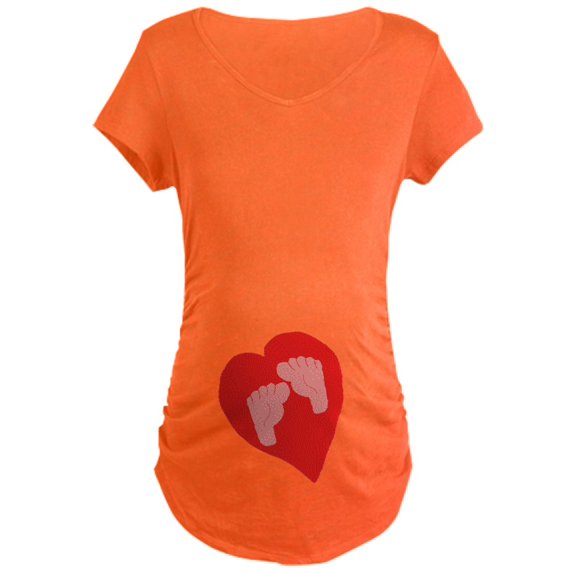 CafePress - Baby Feet In Heart Maternity T Shirt - Maternity Dark T-Shirt