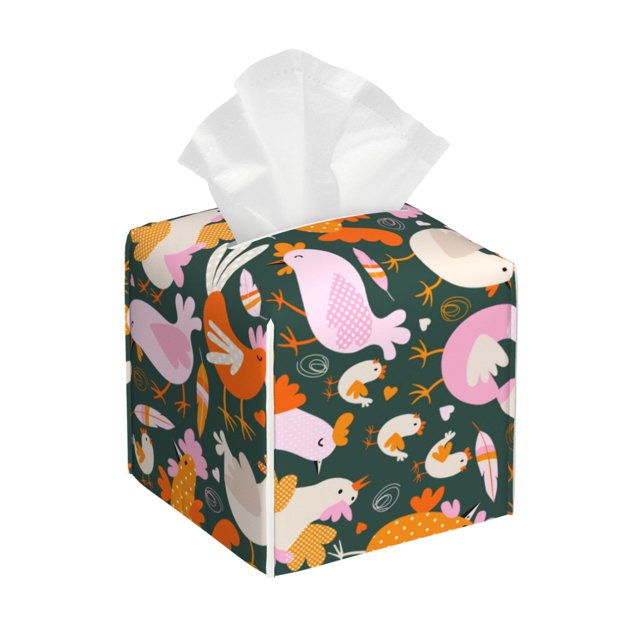 Balery Roosters and Chicks Porta Pañuelos de Cuero con Estampado – Funda Moderna Cuadrada para Caja de Pañuelos, Dispensador 5x5x5''