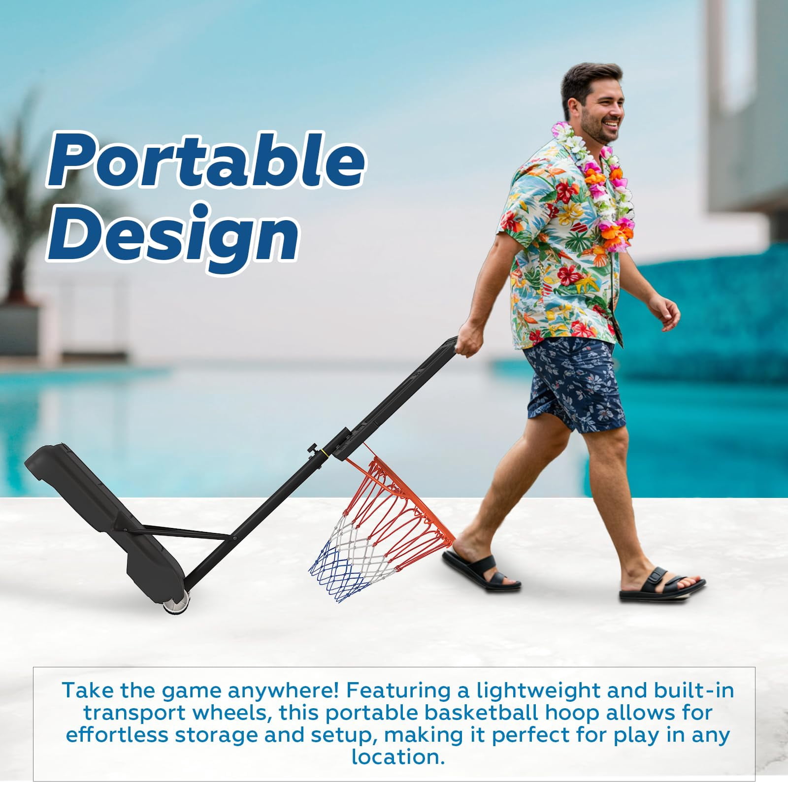 Bezliving Pool Basketball Hoop, Height Adjustable 3.9" to 6.9", Black PE Frame, Water Base, Includes Air Pump, 8-Inch Rubber Ball, Indoor & Outdoor Use