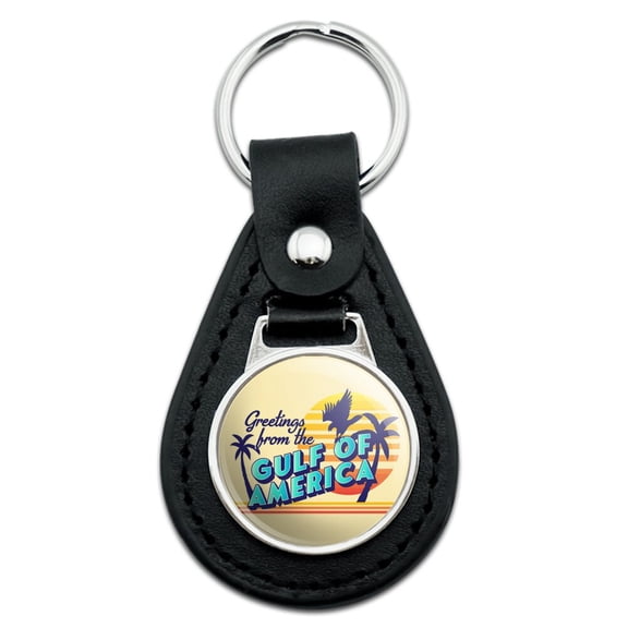 Gulf of America Postcard Black Leather Keychain