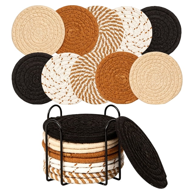 10Pcs Mixed Tone Drink Coaster, Trivets for Hot Dishes, Hot Pots and Pans, Thick Heat Resistant Large Coaster for Kitchen, Hot Pads, Kitchen Essentials, Kitchen Decor for Table & Countertop, J
