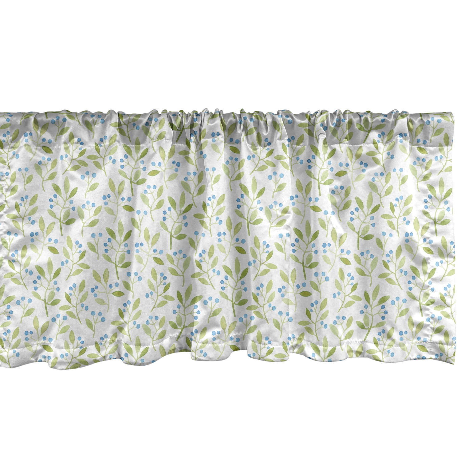 Botanical Window Valance, Repetitive Watercolor Art Berry Leaves on