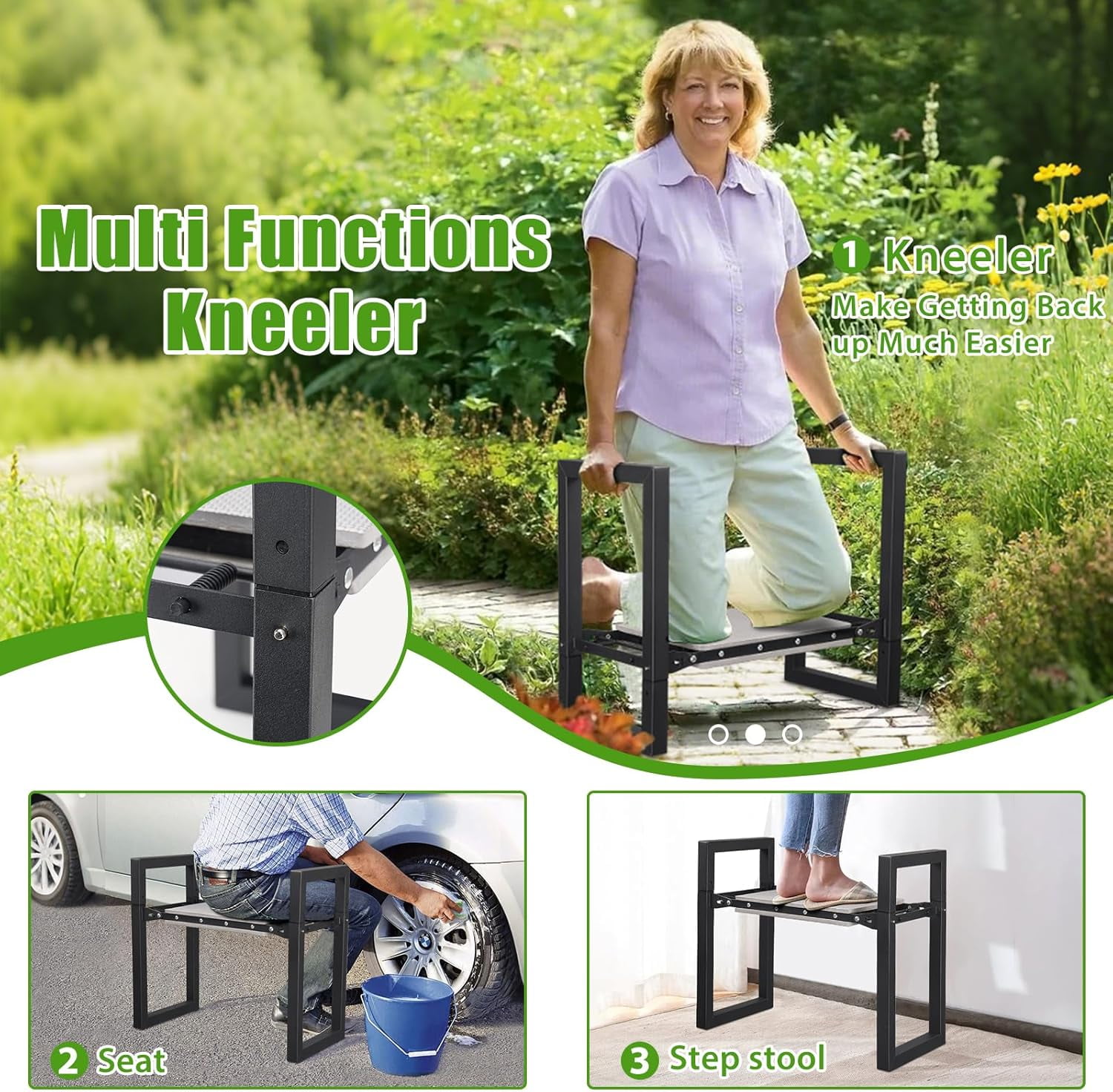 Garden Kneeler and Seat, 12.7" Wide Folding Heavy Duty Gardening Bench with Handles for Kneeling and Seat, Multifunctional Kneeler Stool for Women Seniors,Relieve Knee Back Pain,Gardening Tools Gifts