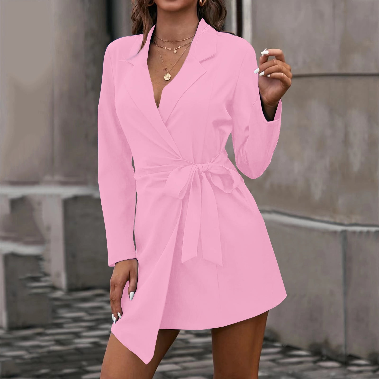 HSMQHJWE Petite Blazer Hooded Double Coat Women Fashion Suit Collar Solid  Color Tie Waist Long Sleeve Dress Style Jacket Long Womens Winter Coat Warm  - Walmart.com