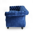 Noble House Aaniya Tufted Velvet Sofa, Navy Blue, Dark Brown