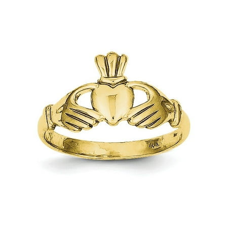 - Solid 10k Yellow Gold Polished Claddagh Ring (2mm) - Size 4