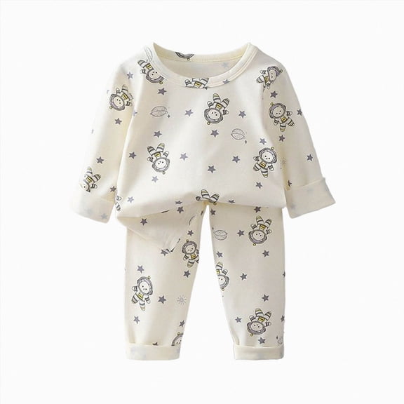 masbird Toddler Baby Boy Girl Pajamas Set Kids Sleepwear 2 Pcs Pjs Long Sleeve Top and Pants Jammies Sets Fall Winter for 6-12 Months 12-24 Months 2 3 4 5 6 7 8 9 T Children(Beige,6-12 M)