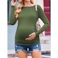 thumbnail image 3 of Weardear 3 Packs Maternity Tops Long Sleeve Boat Neck Pregnancy Tunic T Shirts Side Ruched Casual Pregnant Clothes, 3 of 6