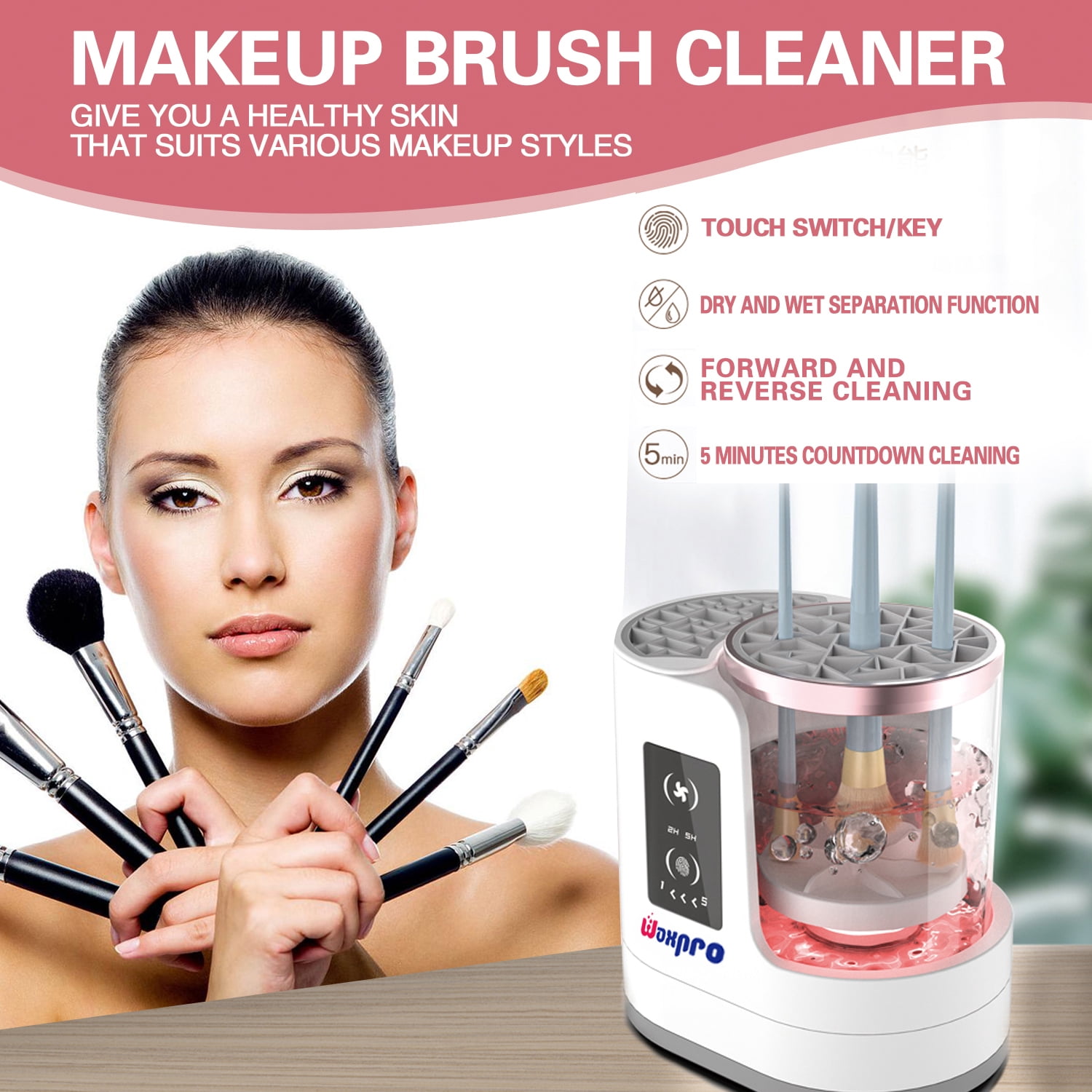 Electric Makeup Brush Cleaner, Automatic 3 in-1 Makeup Brush Dryer & Washer & Holder Combined, Portable Cosmetic Brush Cleaner Dryer Tool for All Size Makeup Brushes