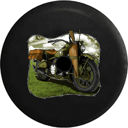 2018 2019 Wrangler JL Backup Camera Vintage Military Motorcycle Willys Star Classic Spare Tire Cover for Jeep RV 33 (Best Motorcycle Camera 2019)