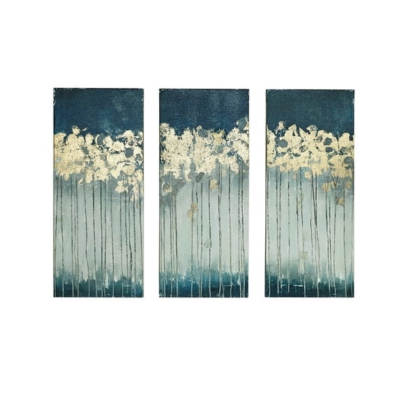 Gracie Mills Frederic Gold Foil Abstract 3-piece Canvas Wall Art Set - GRACE-14668