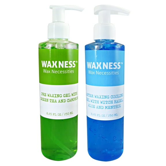 Waxness Pre Post Waxing Gel Kit with Green Tea and Camphor Pre Gel and Menthol Cooling Gel 2 X 8.45 fl oz / 250 ml