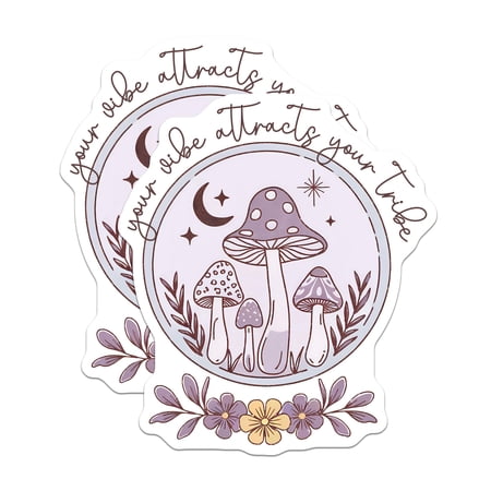 (2 Pack) Mushroom Magnets - Vibe Attracts Tribe - Boho Refrigerator Magnets - 5" On Longest Side - Premium Magnet - for Cars, Refrigerators, Toolboxes, Lockers - Made in USA - MAG18855