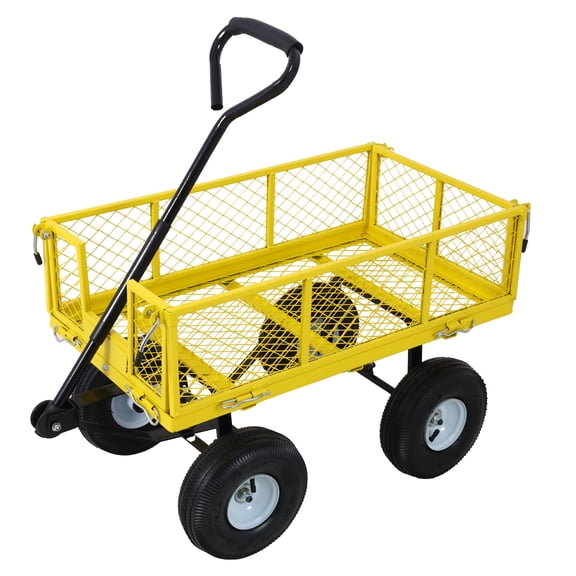 Steel Garden Cart, Steel Mesh Removable Sides, 3 cu ft, lb Capacity, Yellow