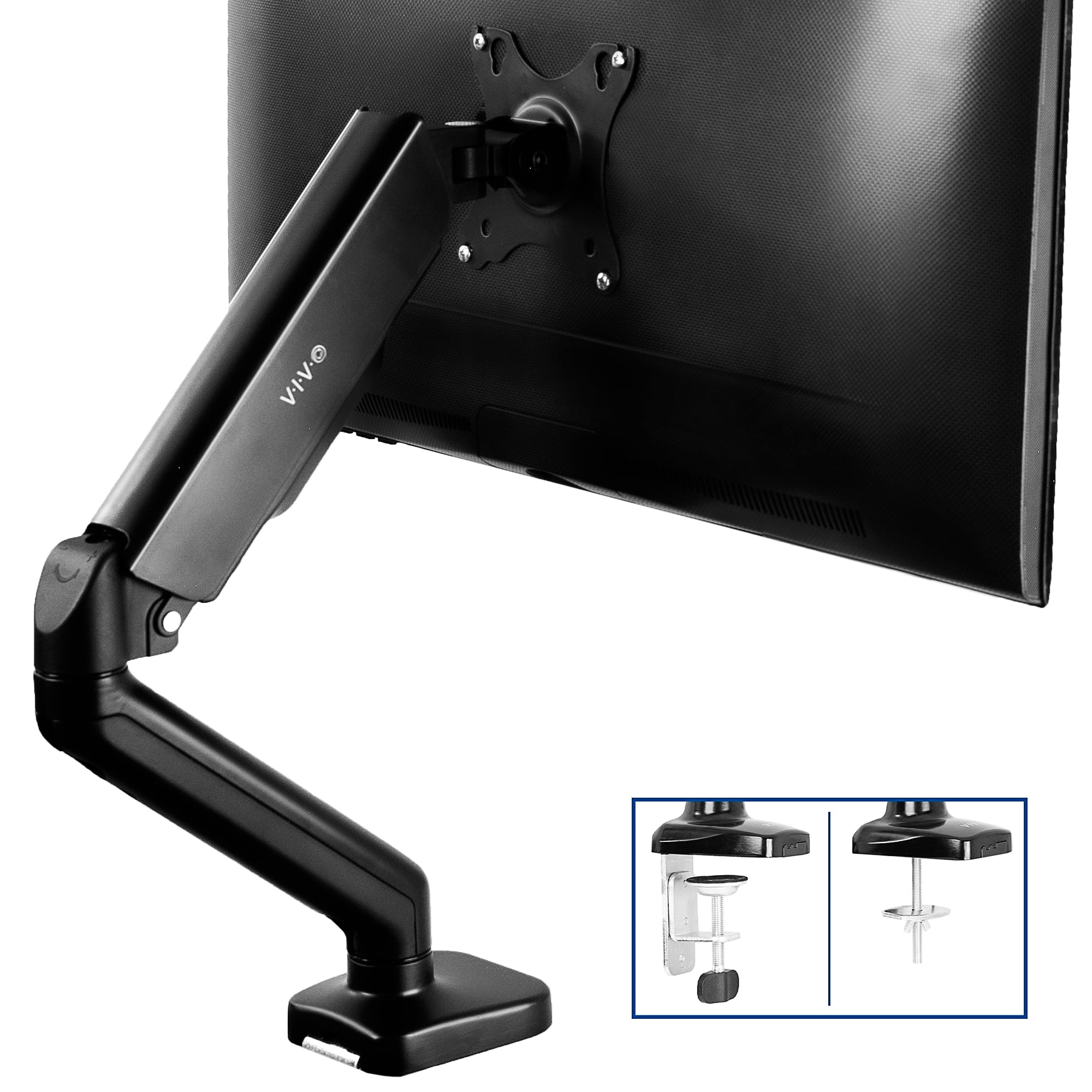 Single Arm TV LCD Monitor Desk Mount Bracket Stand Swivel Gas Spring to 27"Black 