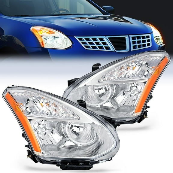 Nilight Headlight Assembly Compatible with 2008 2009 2010 2011 2012 2013 Nissan Rogue 2014 2015 Select Headlamps Replacement Chrome Housing Amber Reflector Driver and Passenger Side, 2 Years Warranty