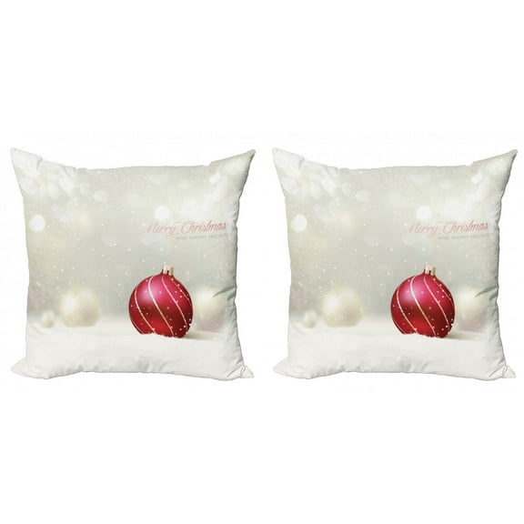 Ambesonne Christmas Throw Pillow Cover 2 Pack, Bauble with Lines, 16", Ruby Eggshell
