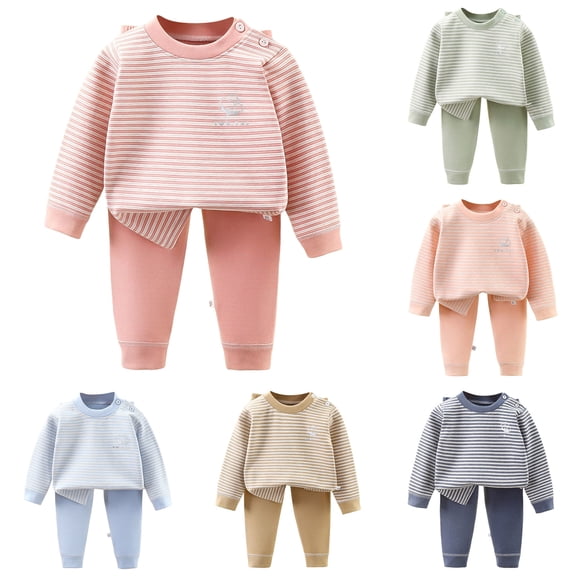 Dakiuu Boys Girls Winter Fall Clothes Comfy Warm Fleece Long Sleeve Shirt and Pants Set Toddler 2 Pieces Thermal Pajamas Outfits Spring Breathable Pj Sleepwear for Kids 6M-13Y Pink 12-18 Months
