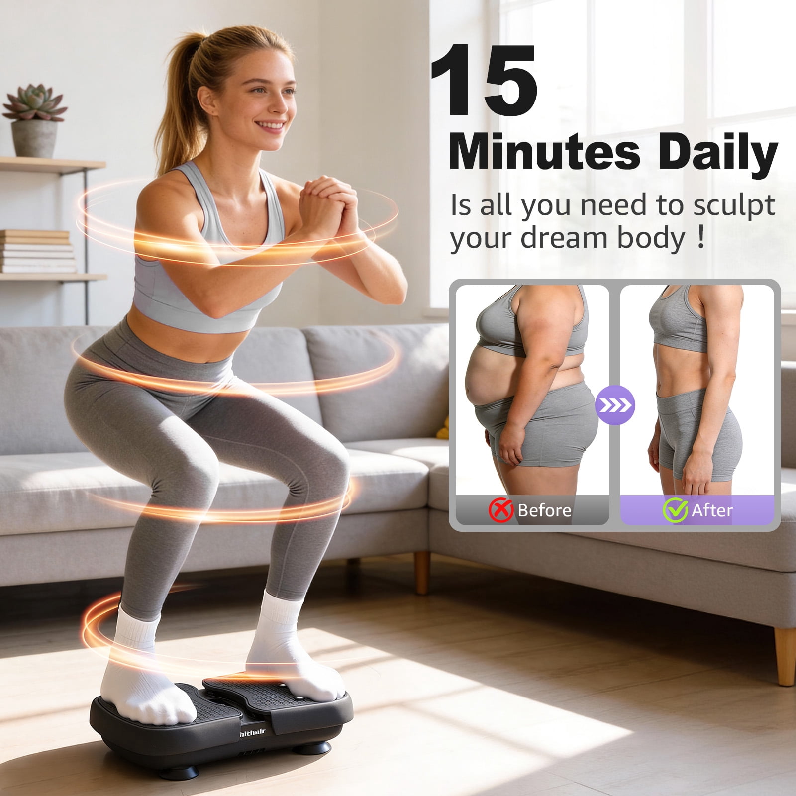 Hlthair Mini Vibration Plate Machine For Lymphatic Drainage, Shake Plate Exercise Machine Fat Burner For Weight Loss, Portable Shaking Whole Body Workout Vibration Platform for Home Gym 1 Piece